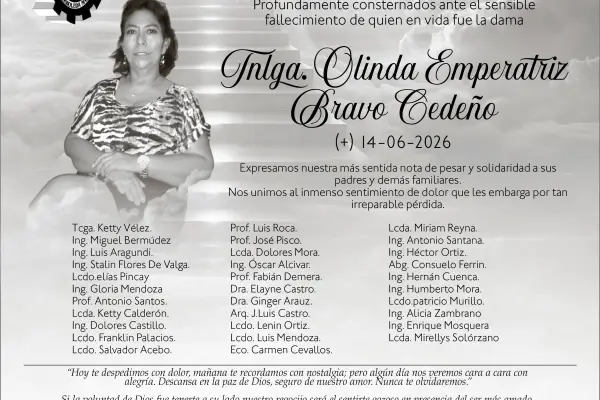 CONDOLENCIA OLINDA EMPERATRIZ BRAVO CEDEÑO ,medios ediasa