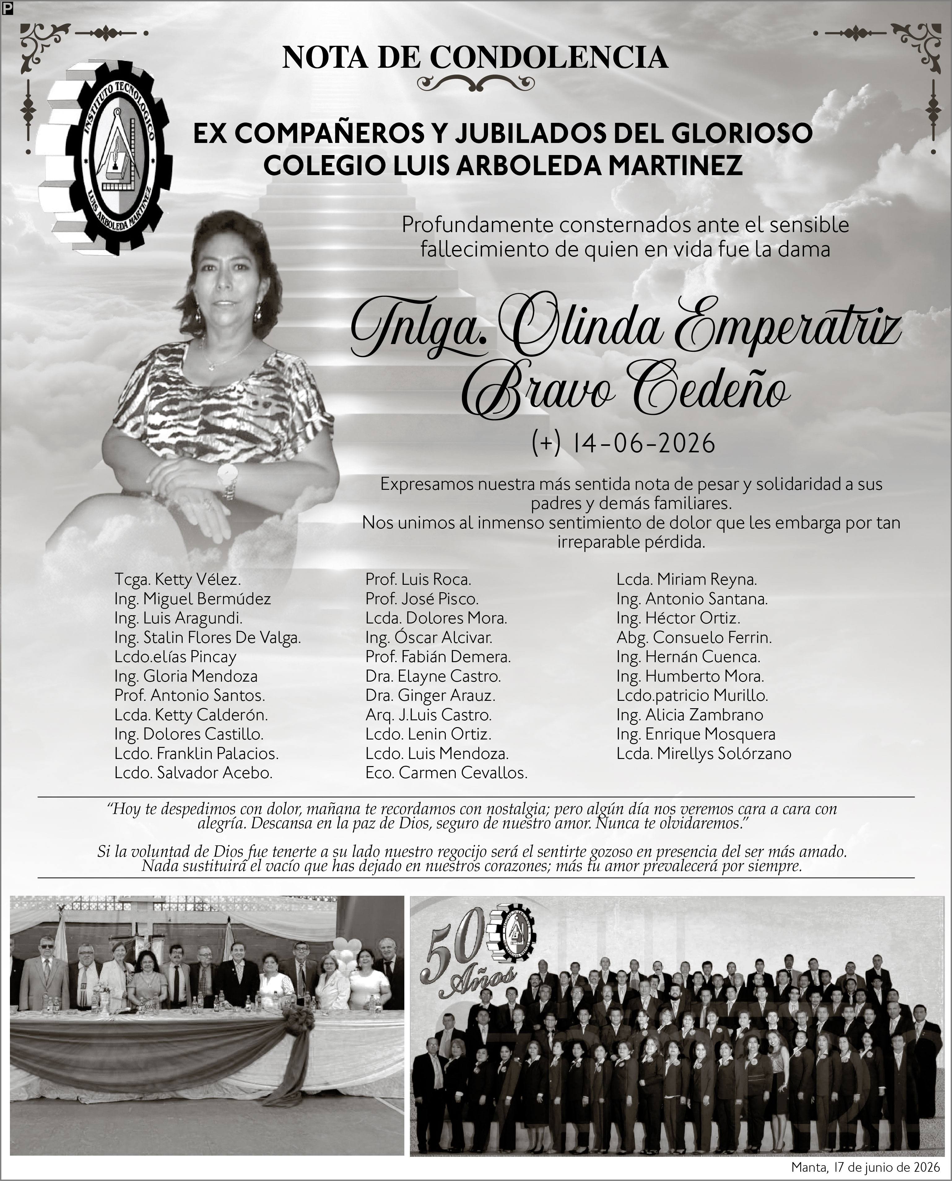 CONDOLENCIA OLINDA EMPERATRIZ BRAVO CEDEÑO, medios ediasa