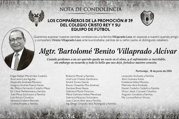 CONDOLENCIA CRISTO REY - CONDOLENCIA MGTR BARTOLOME BENITO VILLAPRADO ALCIVAR ,Medios Ediasa