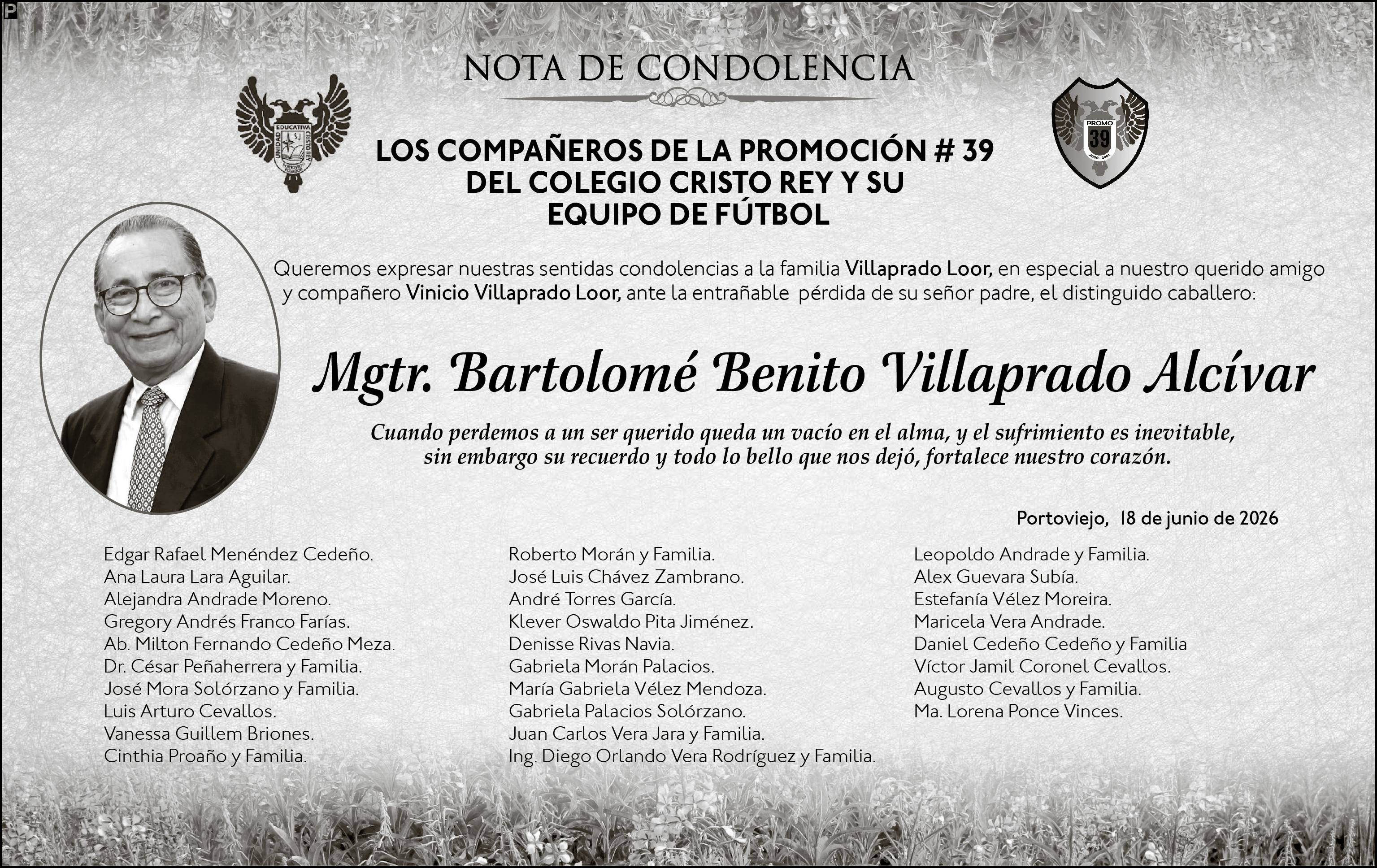 CONDOLENCIA CRISTO REY - CONDOLENCIA MGTR BARTOLOME BENITO VILLAPRADO ALCIVAR, Medios Ediasa