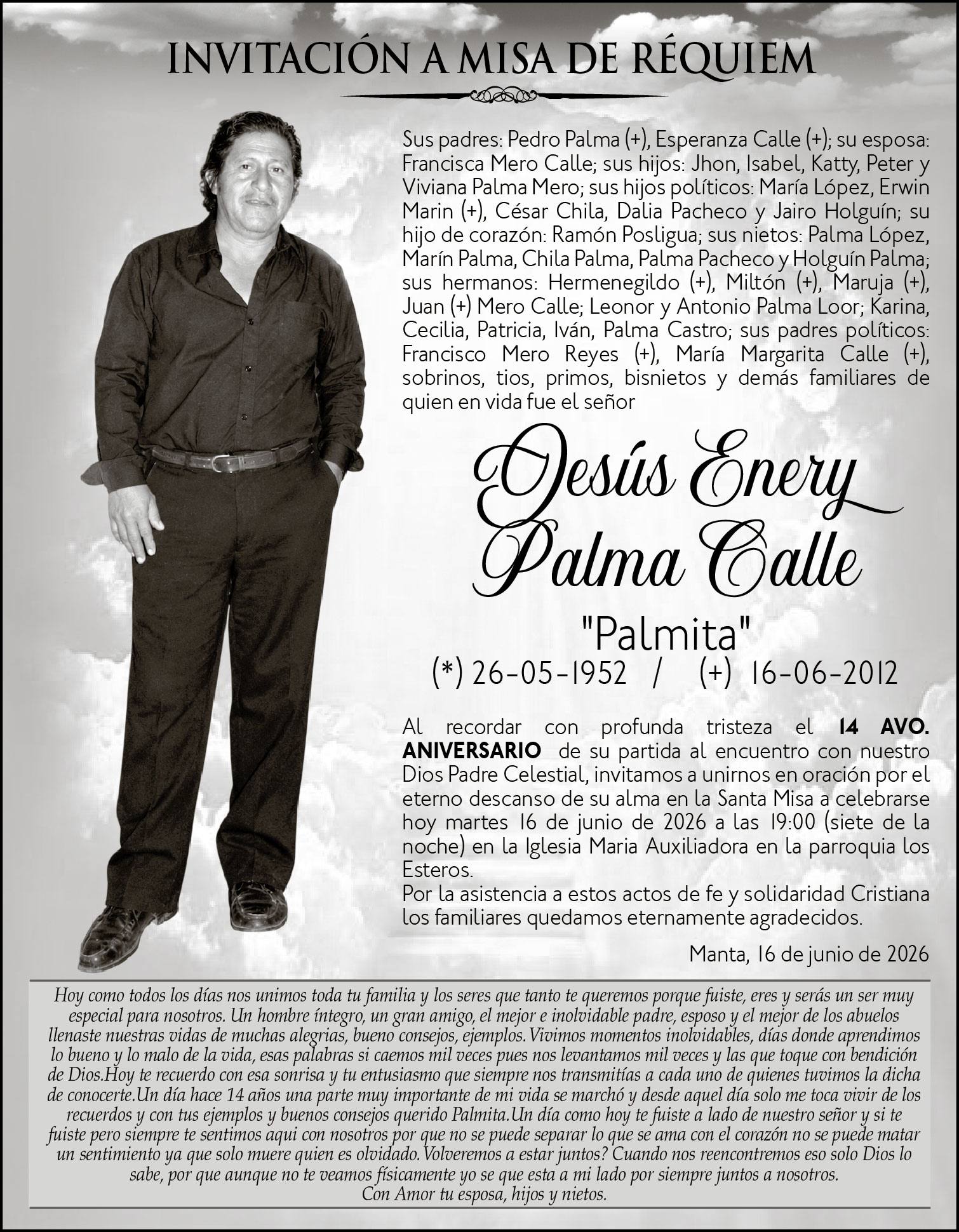 MISA JESUS ENERY PALMA CALLE, medios ediasa