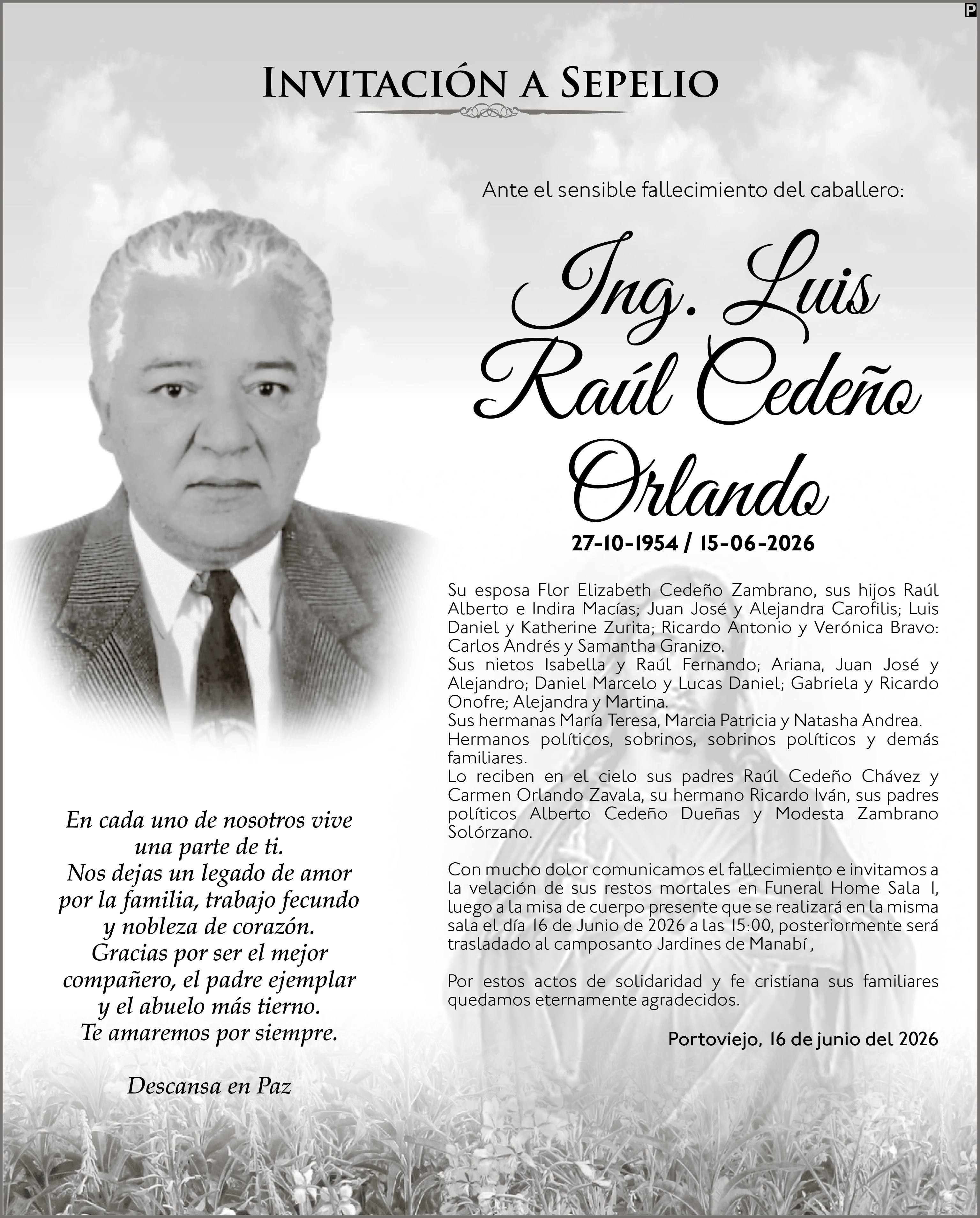 SEPELIO Ing. Luis Raúl Cedeño Orlando, Medios Ediasa