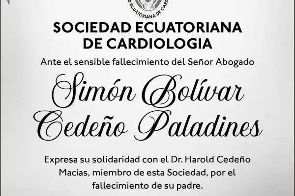 CONDOLENCIA SIMON BOLIVAR CEDEÑO PALADINES - CARDIOLOGIA ,Medios Ediasa