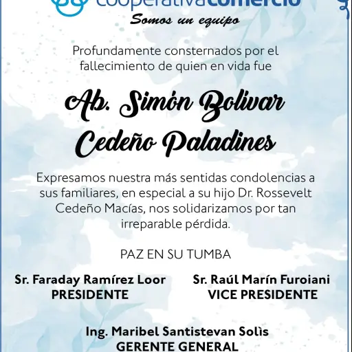 CONDOLENCIA SIMON BOLIVAR CEDEÑO PALADINES - COOP COMERCIO