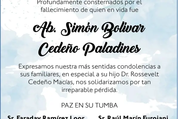 CONDOLENCIA SIMON BOLIVAR CEDEÑO PALADINES - COOP COMERCIO ,Medios Ediasa