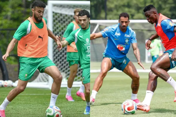 Brasil y Marruecos ultiman detalles en sus entrenamientos antes de protagonizar uno de los partidos más atractivos de la jornada mundialista. ,Foto composición