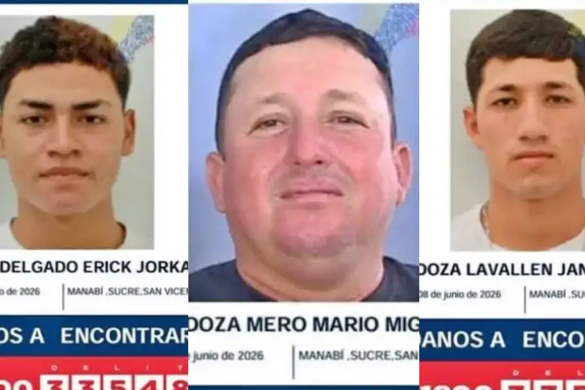 Tres de los pescadores desaparecidos que son buscados por las autoridades., Cortesía