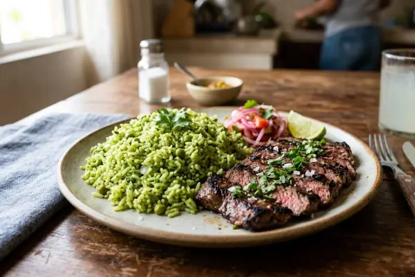 El arroz verde va muy bien con carnes rojas. 
