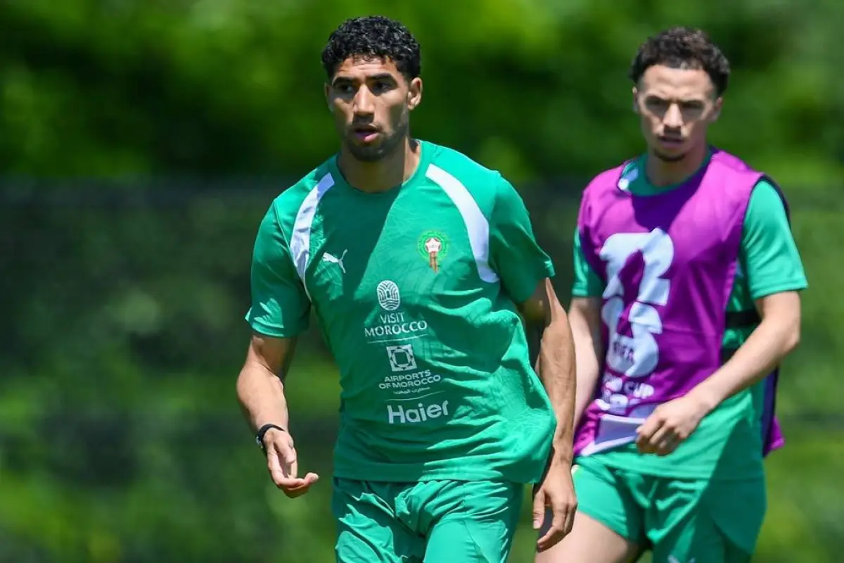 Achraf Hakimi en un entrenamiento de Marruecos en Estados Unidos., IG: @equipedumaroc.