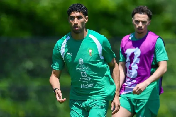 Achraf Hakimi en un entrenamiento de Marruecos en Estados Unidos. ,IG: @equipedumaroc.