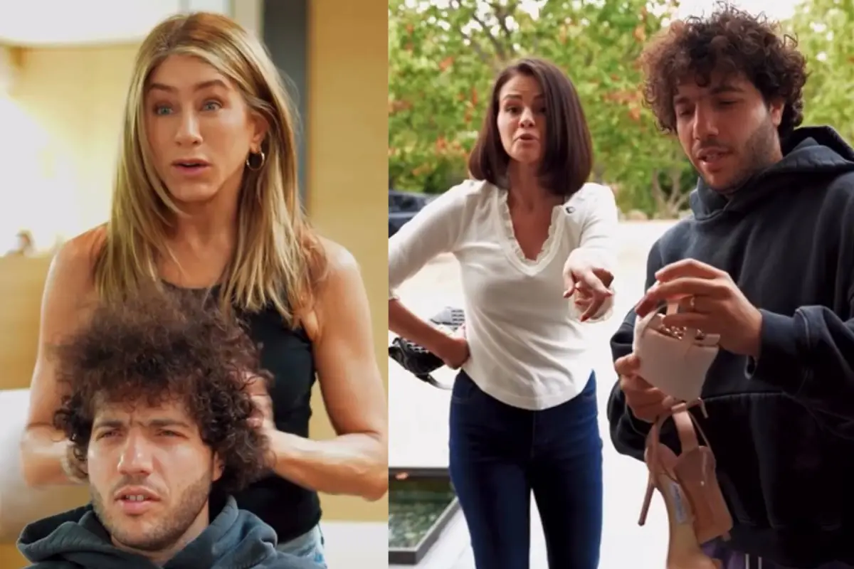Jennifer Aniston, Selena Gomez y Benny Blanco protagonizaron una divertida campaña para LolaVie., Captura de pantalla: redes sociales