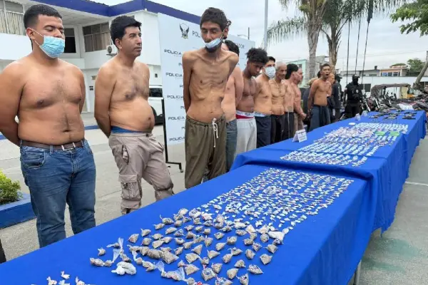 Los detenidos en esta operación,junto a las evidencias, fueron presentados en rueda de prensa por la Policía Nacional. ,Foto: Ministerio del Interior