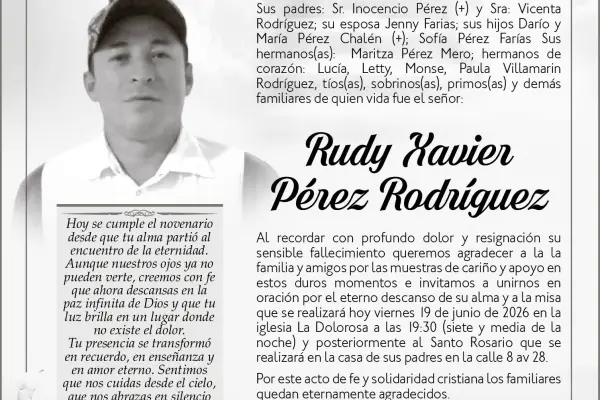 NOVENARIO RUDY XAVIER PEREZ RODRIGUEZ ,medios ediasa