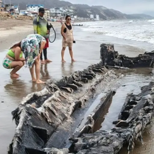 Restos de embarcaciones incendiadas en Manta llegan a playas de Crucita, en Portoviejo