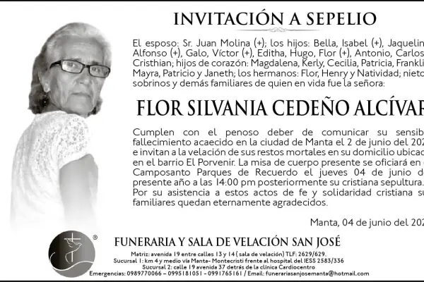 SEPELIO FLOR SILVANIA CEDEÑO ALCÍVAR ,medios ediasa