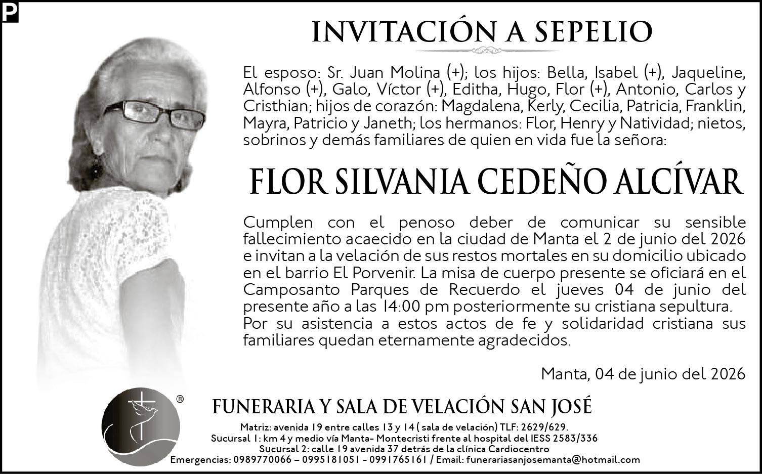SEPELIO FLOR SILVANIA CEDEÑO ALCÍVAR, medios ediasa