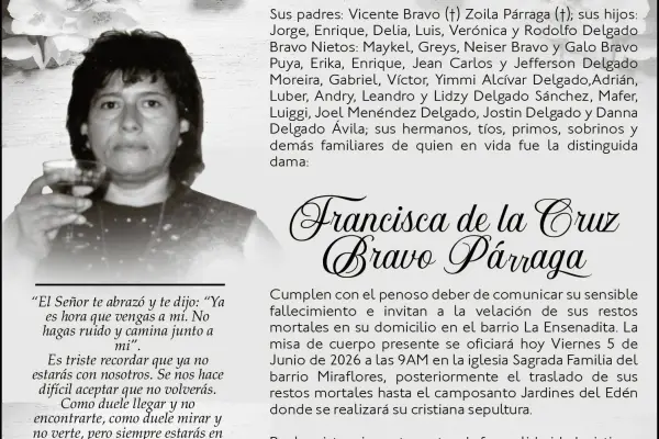 SEPELIO FRANCISCA DE LA CRUZ BRAVO PARRAGA ,medios ediasa