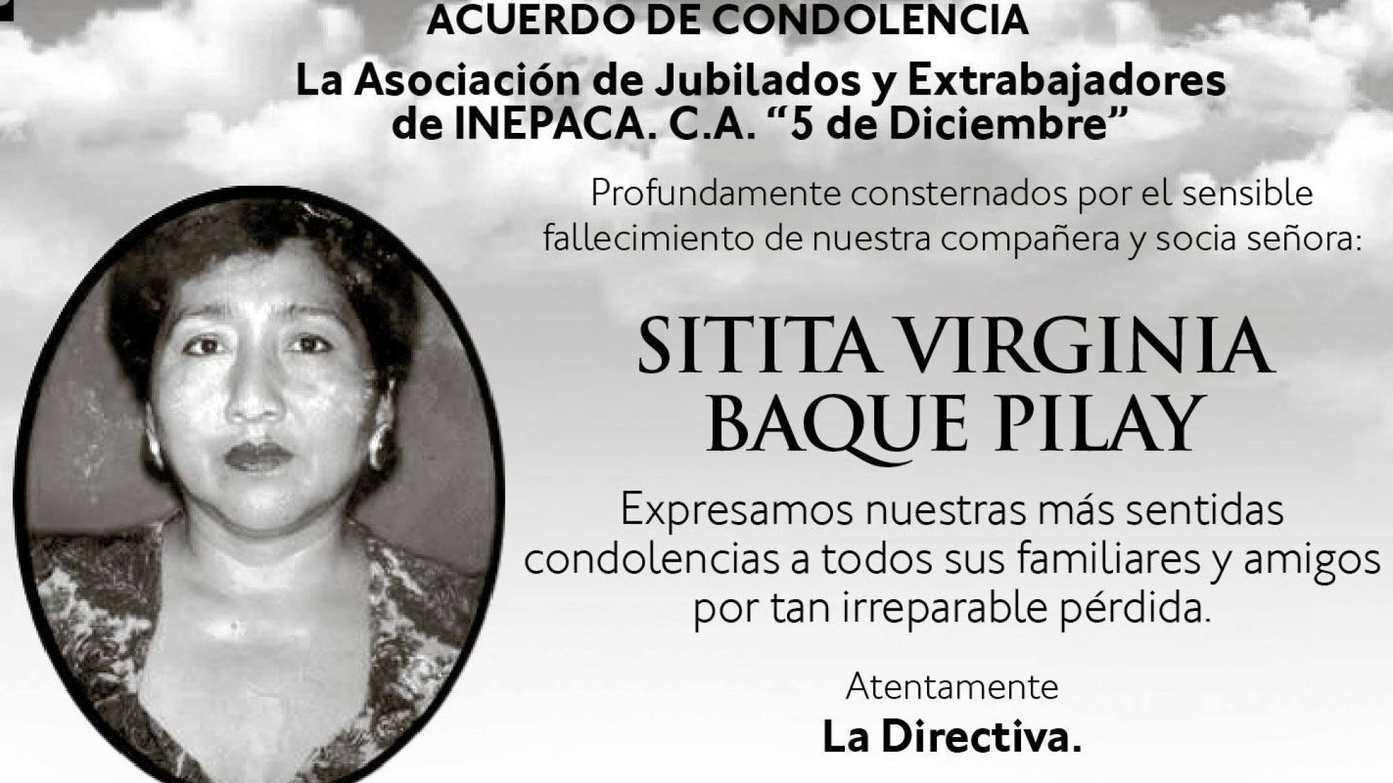 CONDOLENCIA SITITA VIRGINIA BAQUE PILAY