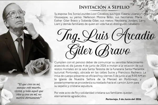 SEPELIO ​ING LUIS ARCADIO GILER BRAVO ,Medios Ediasa