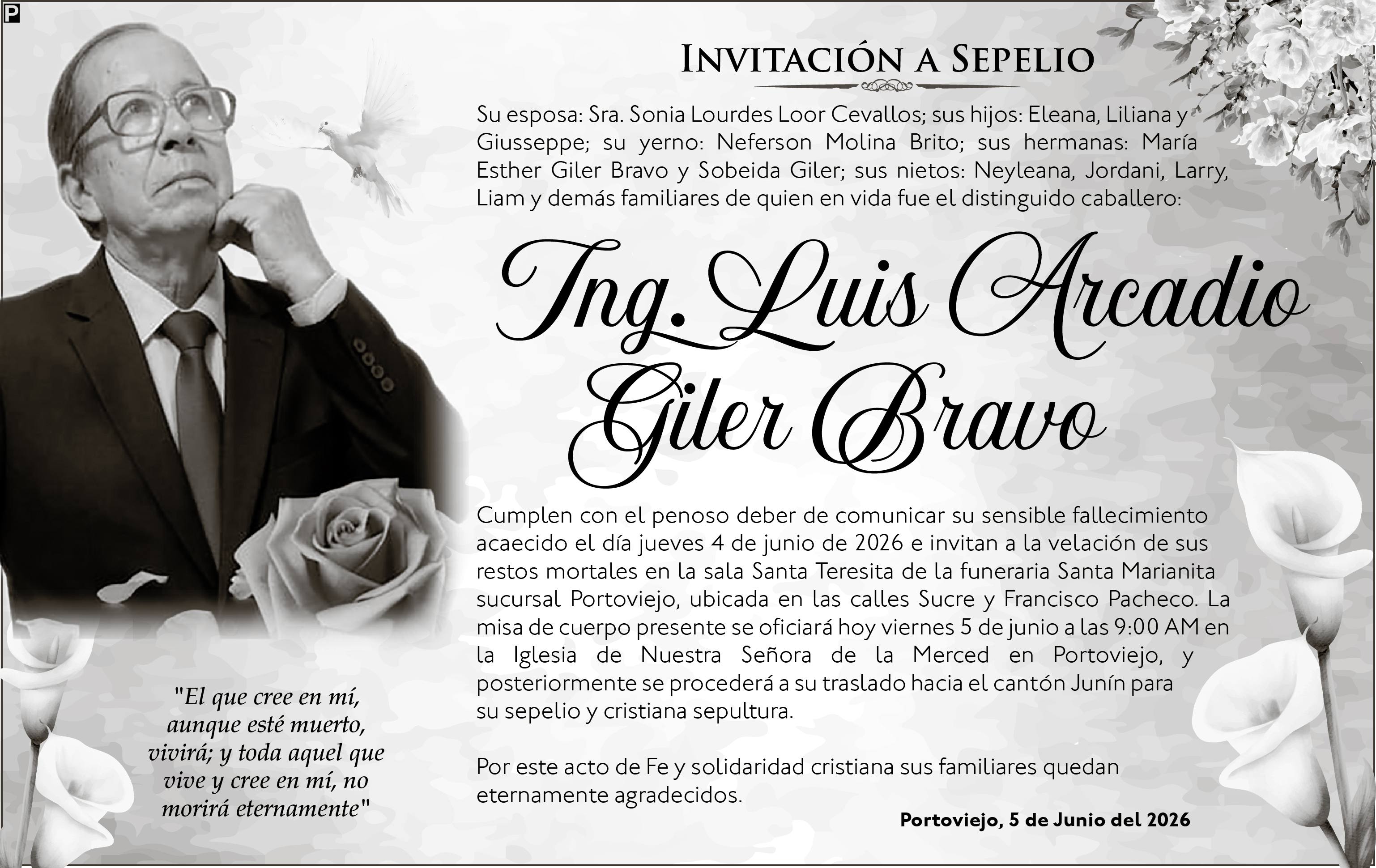 SEPELIO ​ING LUIS ARCADIO GILER BRAVO, Medios Ediasa