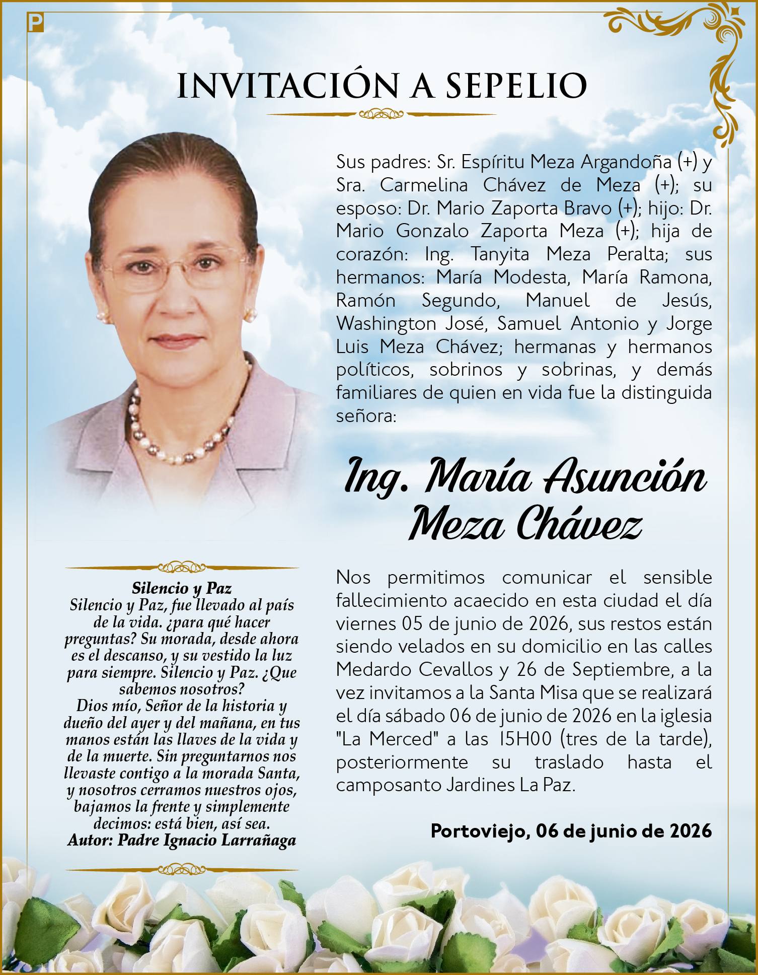 SEPELIO ING. MARIA ASUNCION MEZA CHAVEZ, Medios Ediasa
