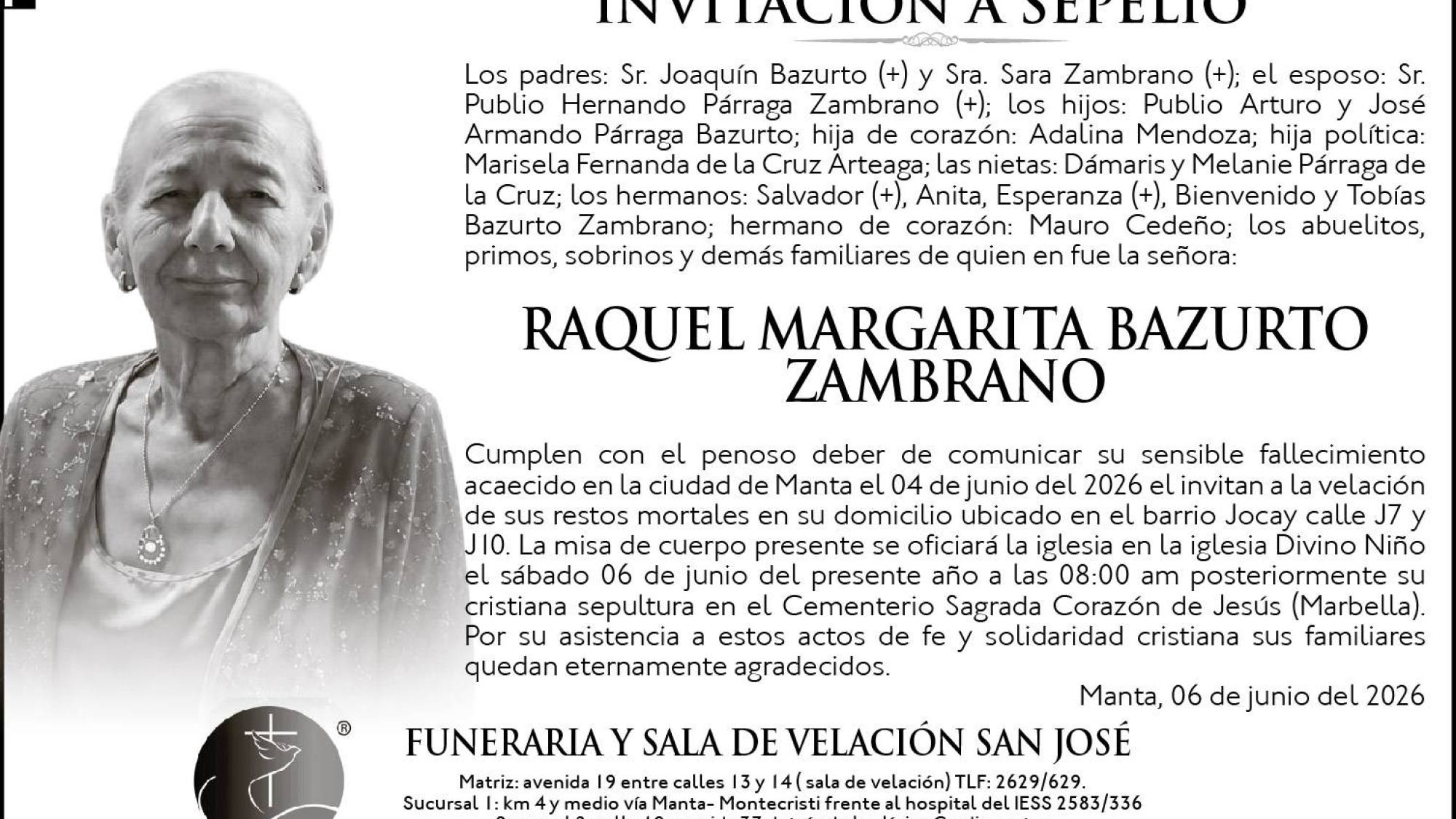 SEPELIO RAQUEL MARGARITA BAZURTO ZAMBRANO