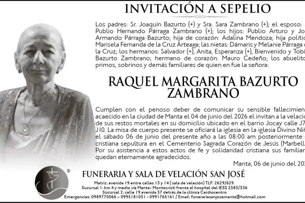 SEPELIO RAQUEL MARGARITA BAZURTO ZAMBRANO ,medios ediasa