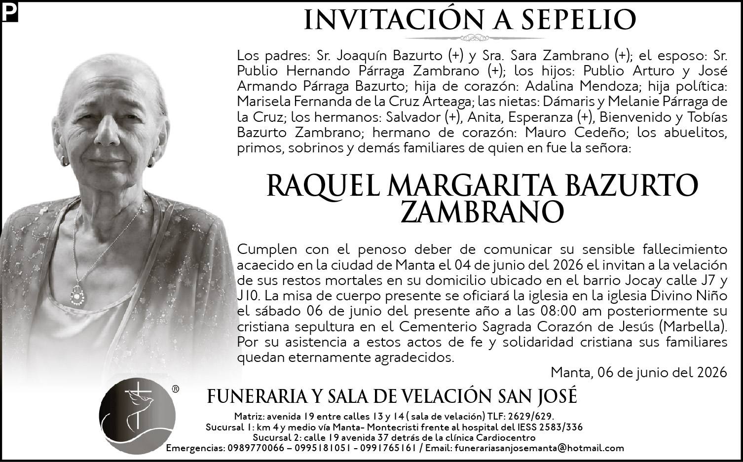 SEPELIO RAQUEL MARGARITA BAZURTO ZAMBRANO, medios ediasa