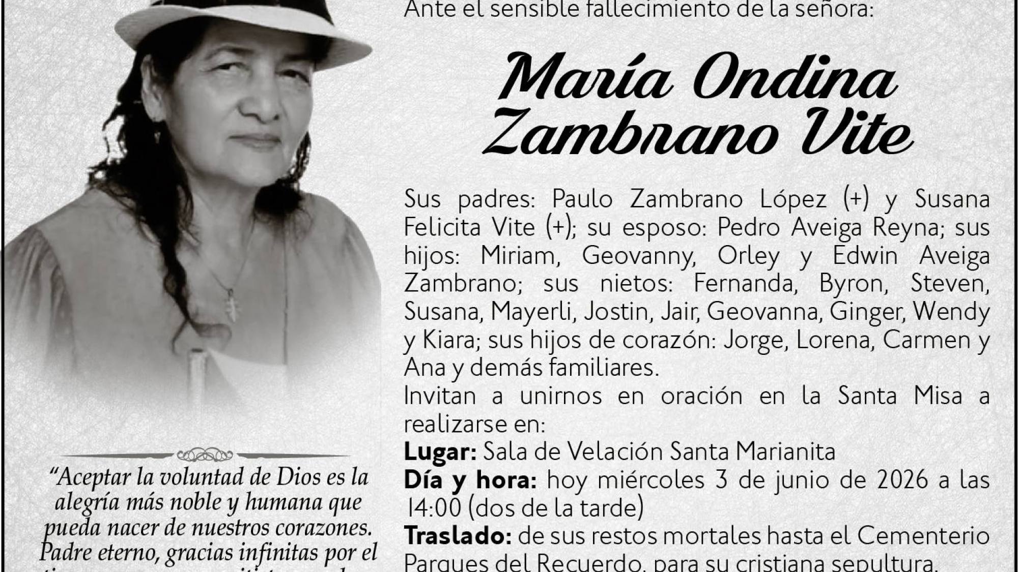 SEPELIO MARIA ZAMBRANO VITE