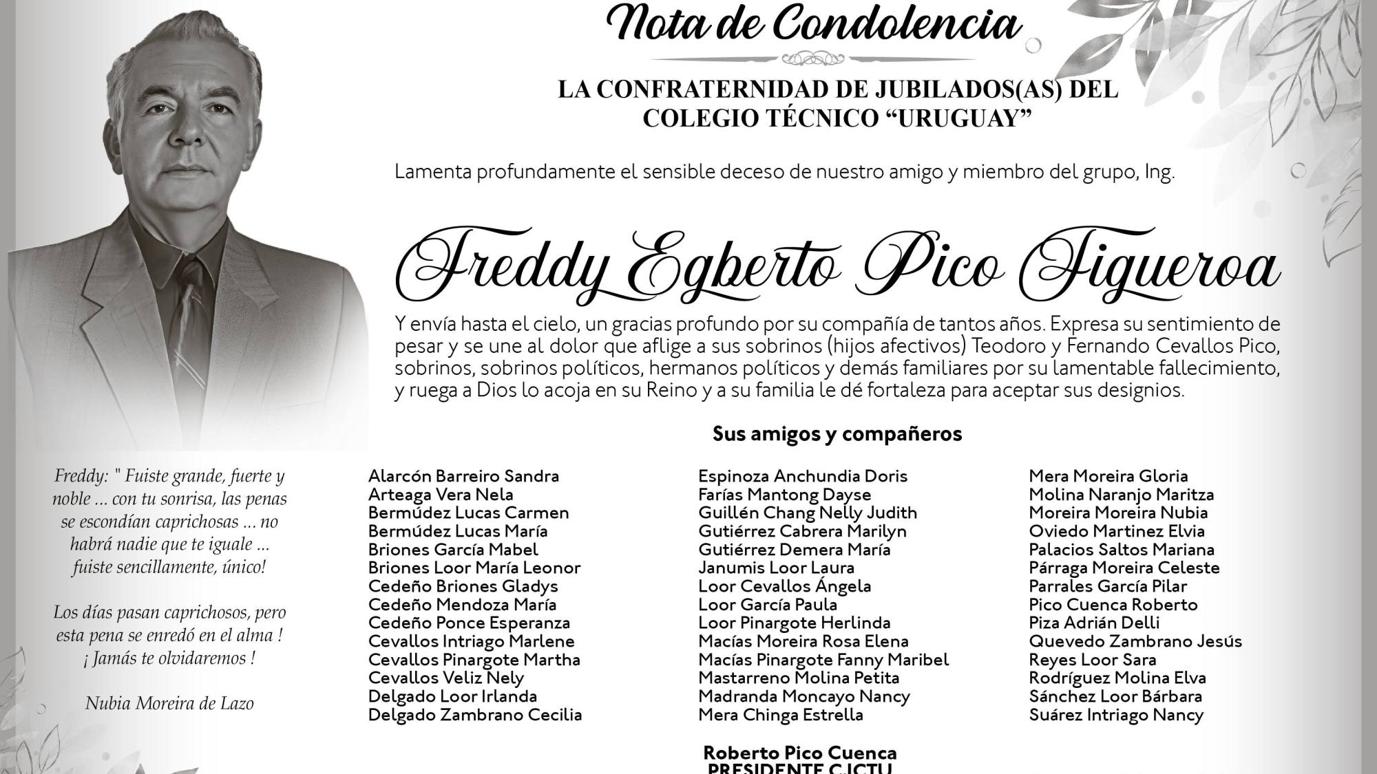 CONDOLENCIA FREDDY EGBERTO PICO FIGUEROA