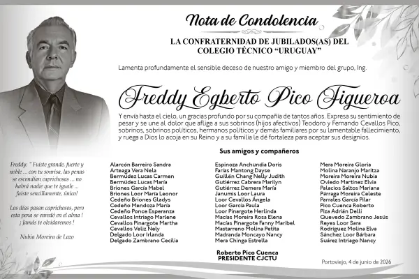 CONDOLENCIA FREDDY EGBERTO PICO FIGUEROA ,Medios Ediasa