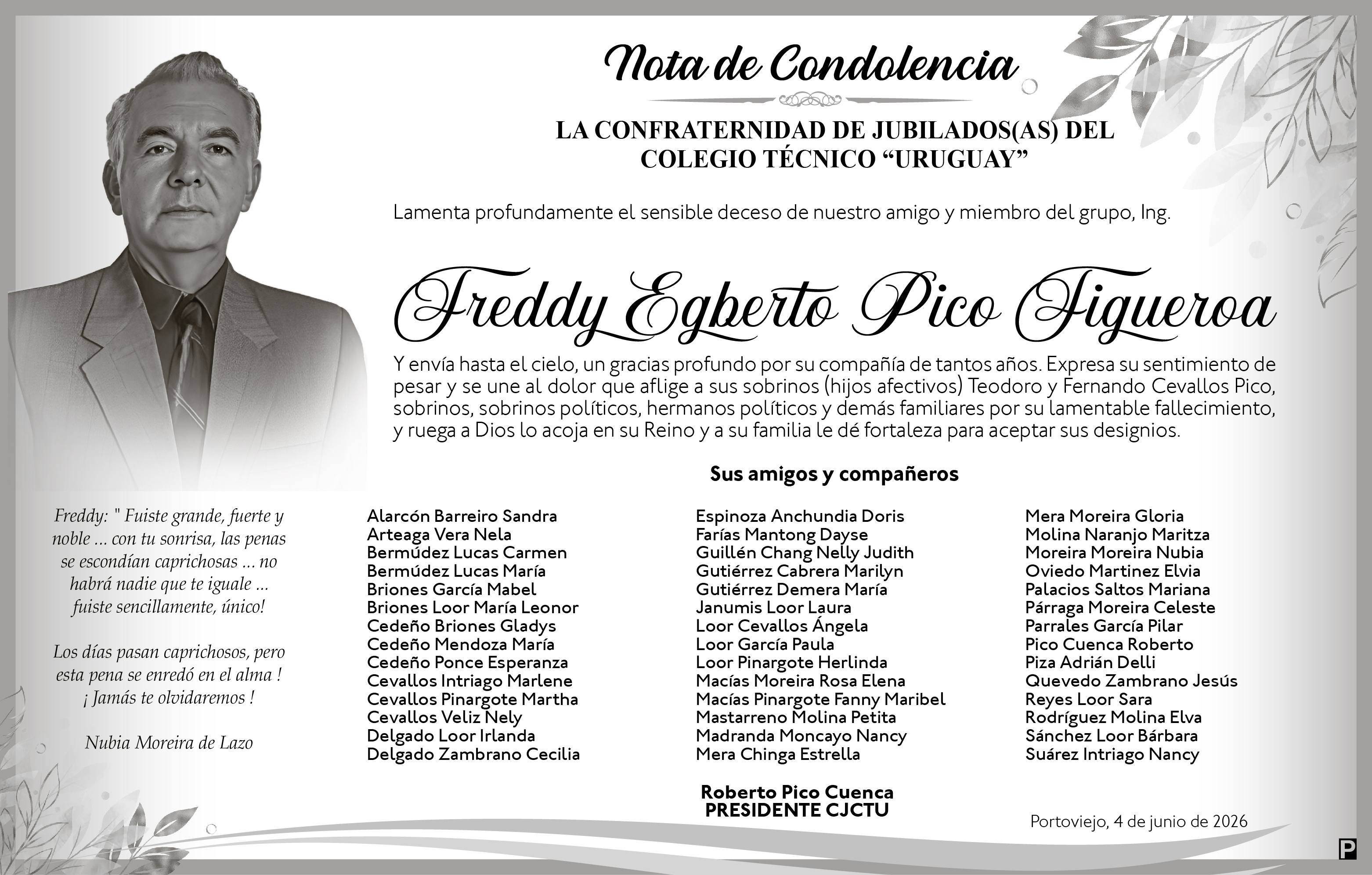 CONDOLENCIA FREDDY EGBERTO PICO FIGUEROA, Medios Ediasa