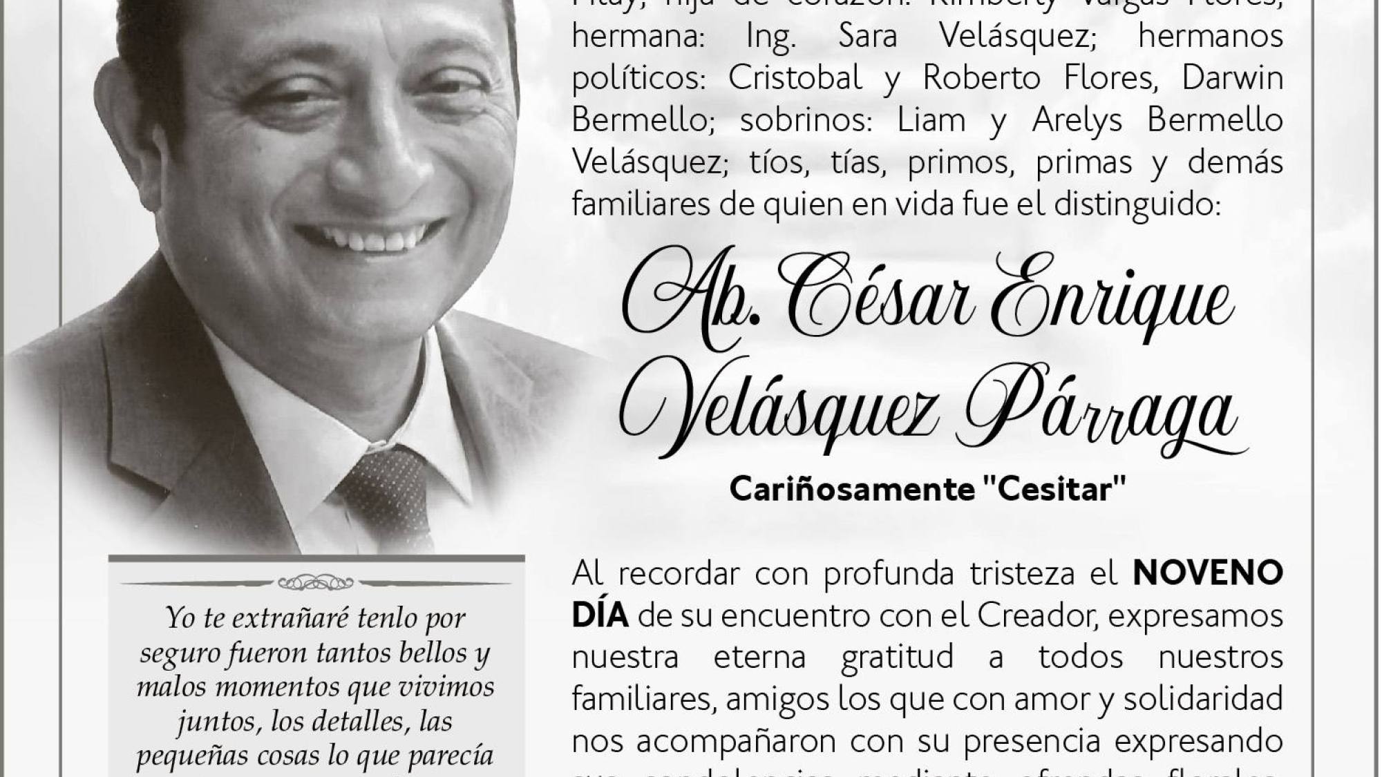 AGRADECIMIENTO Y NOVENARIO CESAR ENRIQUE VELASQUEZ PARRAGA