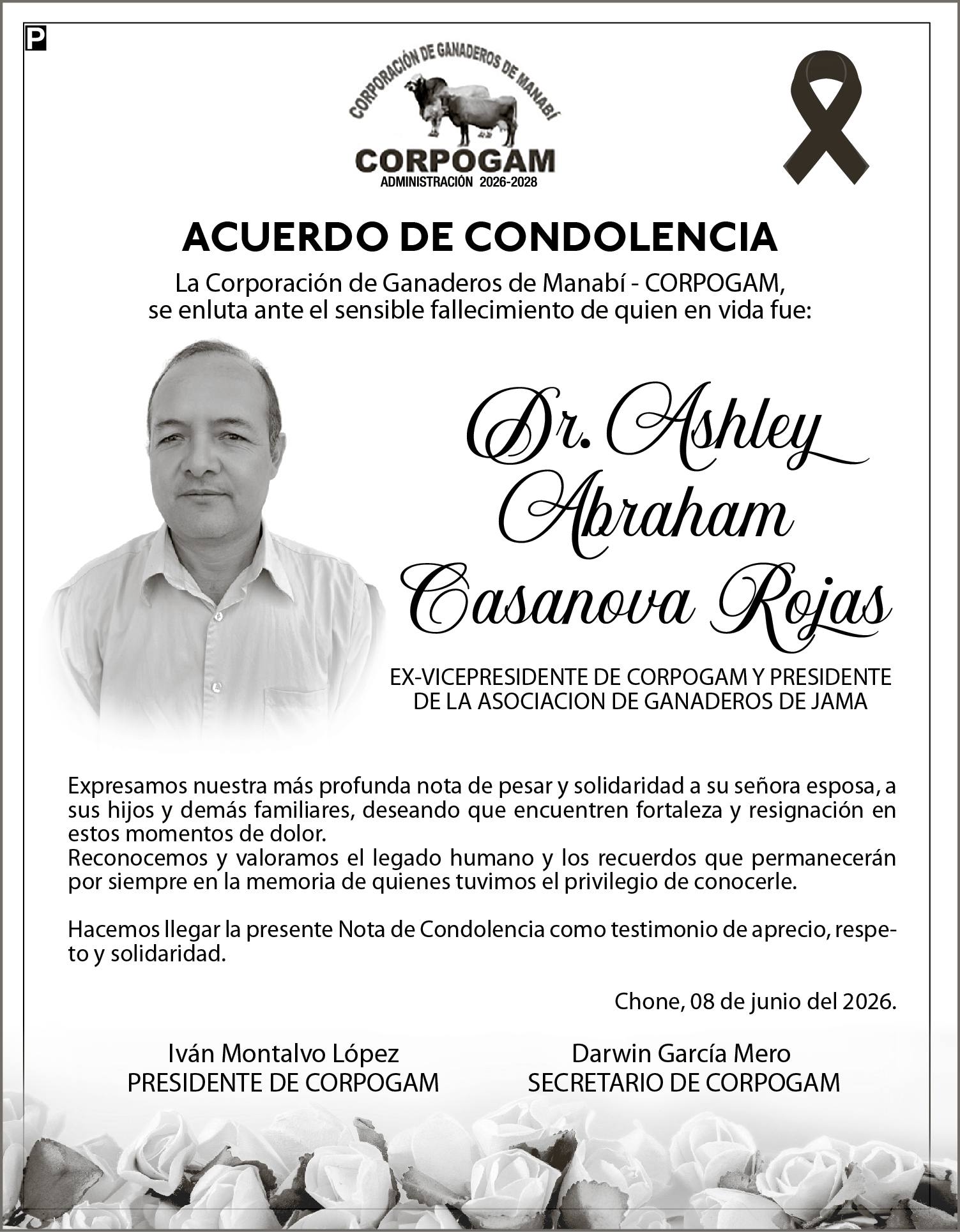 CONDOLENCIA ASHLEY ABRAHAM CASANOVA ROJAS