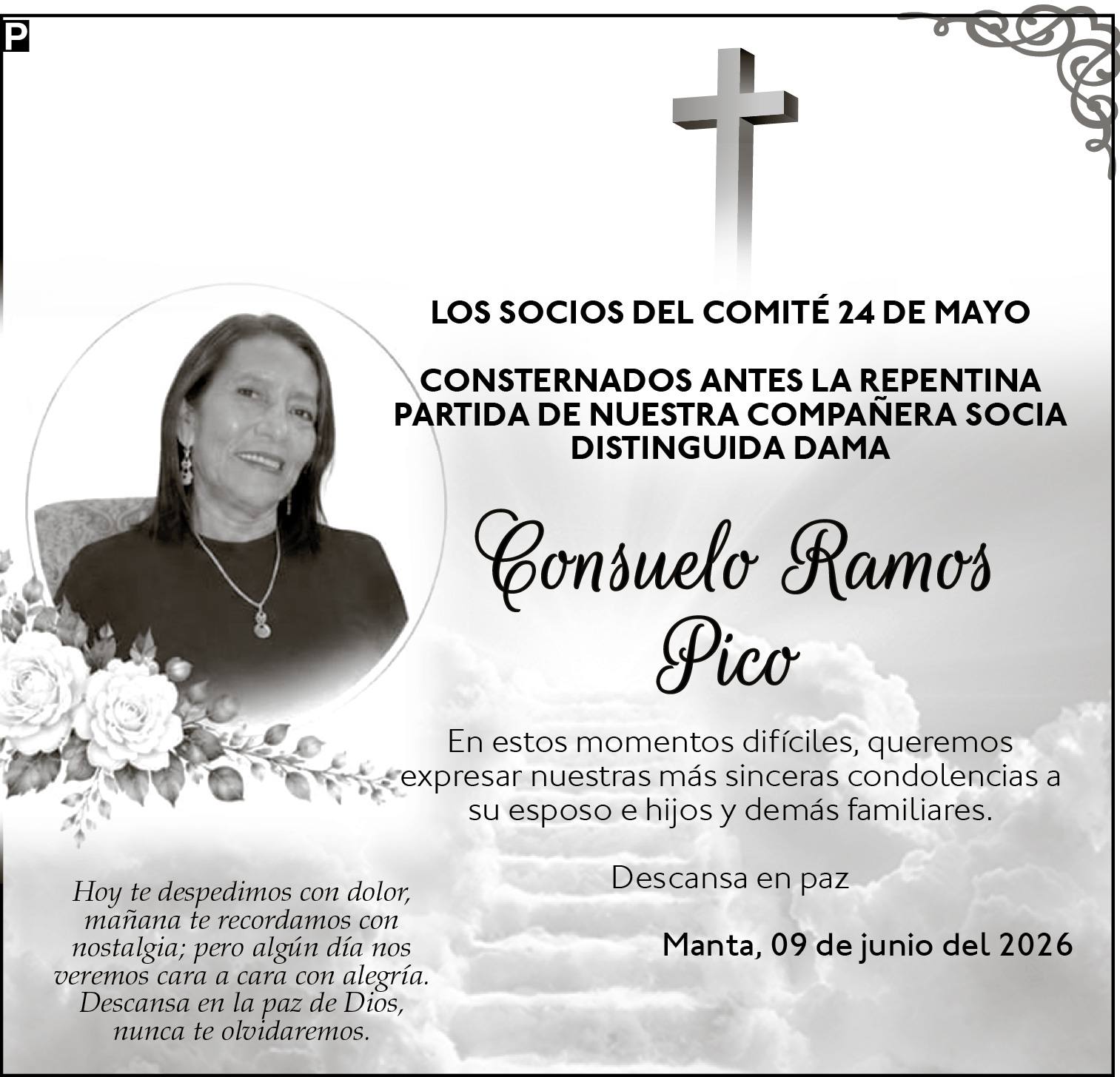 CONDOLENCIA CONSUELO RAMOS PICO - COMITE 24 DE MAYO, medios ediasa