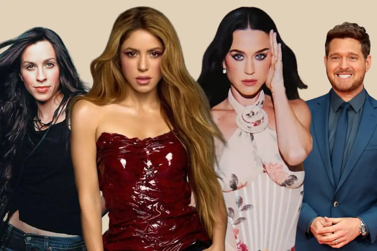 Alanis Morissette, Shakira, Katy Perry y Michael Bublé, son las principales figuras en las distintas ceremonias del mundial 2026. , Foto composición