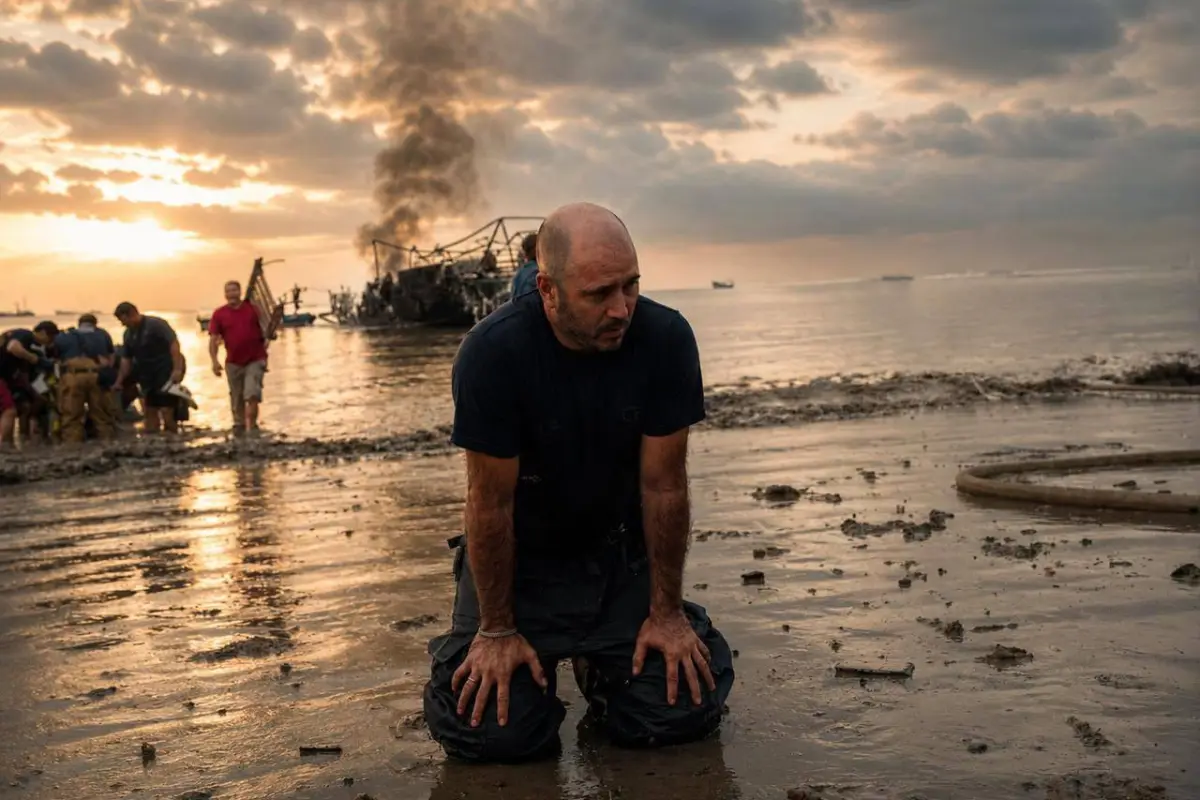 Diego Loaiza, bombero voluntario (fotografía viralizada y mejorada con IA), Cortesía 