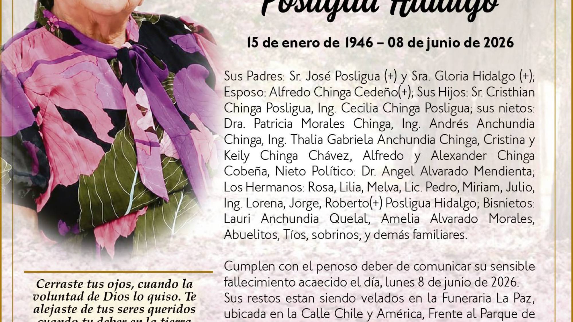 SEPELIO SRA LAURA ANTONIA POSLIGUA HIDALGO