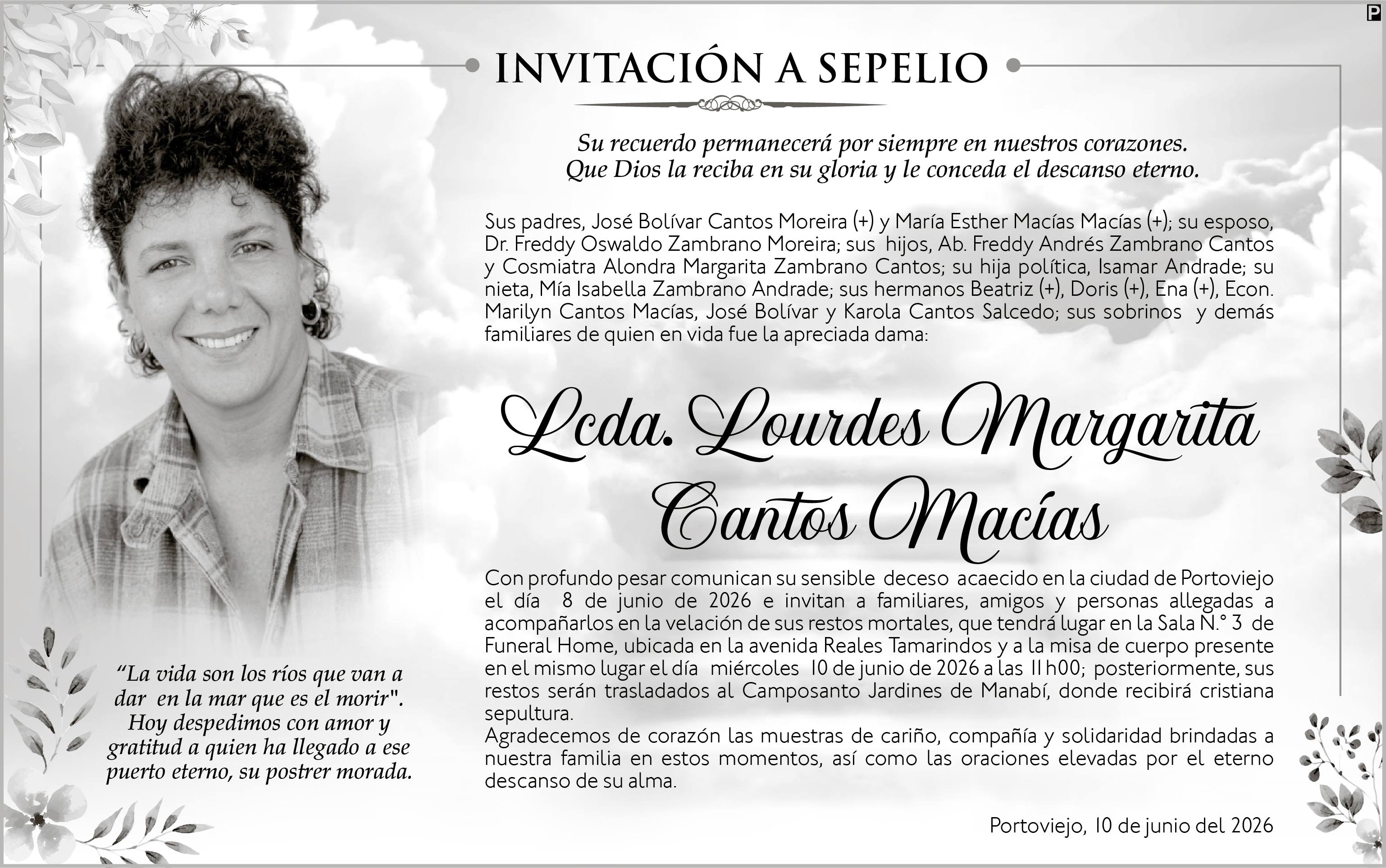 SEPELIO Lourdes Margarita Cantos Macías, Medios Ediasa