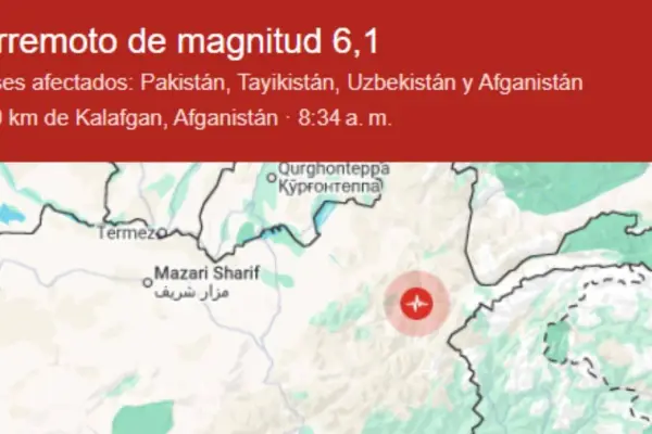 Terremoto de magnitud 6,1 sacude Afganistán y se siente en países vecinos.