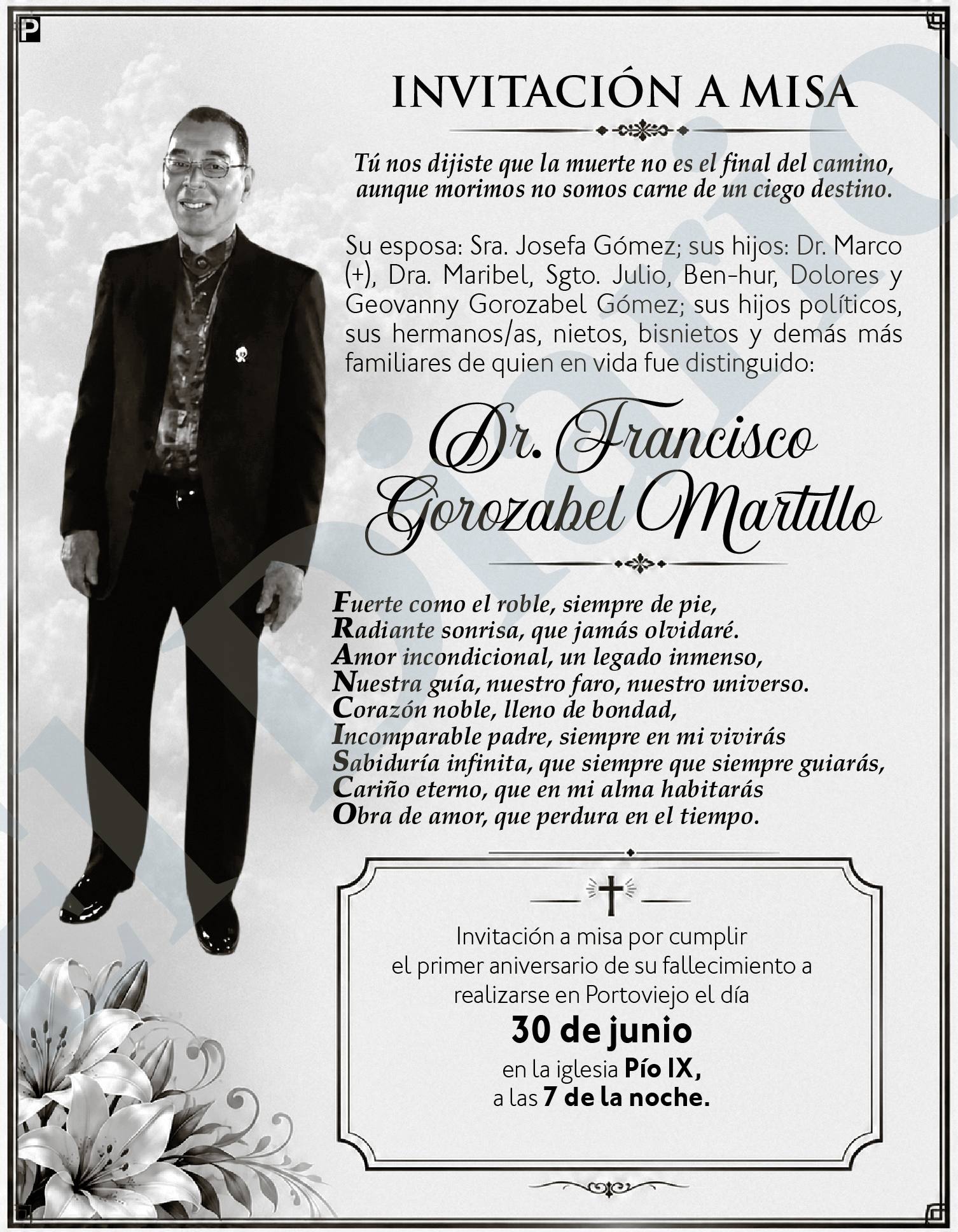 MISA DR. FRANCISCO GOROZABEL MARTILLO, medios ediasa