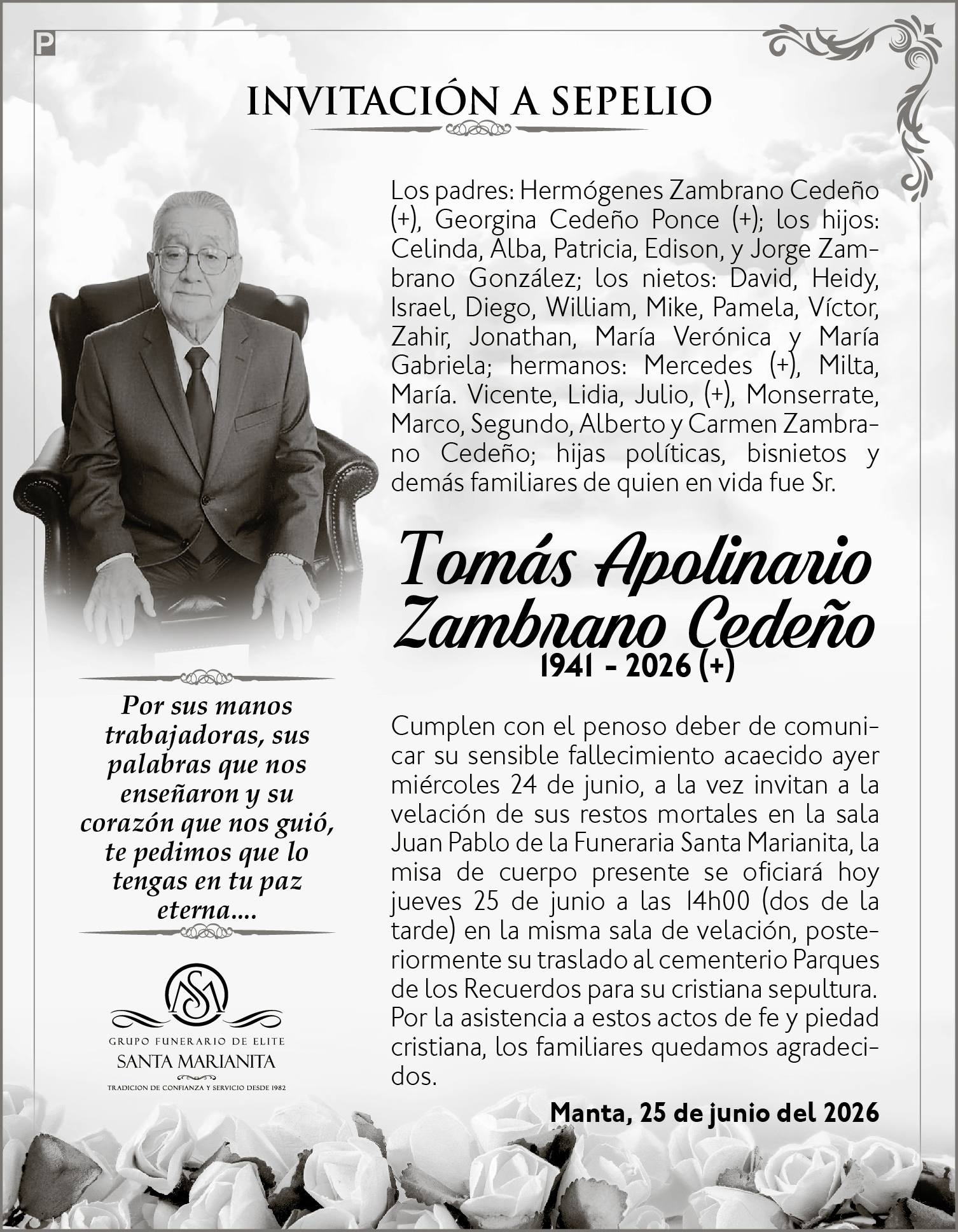Sepelio Tomàs Apolinario Zambrano Cedeño, Medios Ediasa