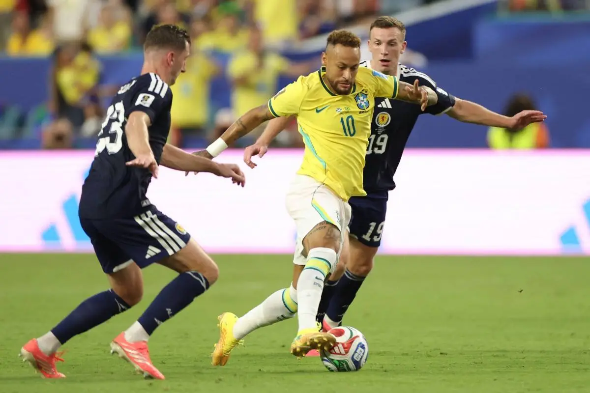 El delantero brasileño Neymar debutó en el Mundial 2026 el partido de fútbol del Grupo C ante Escocia, disputado en el Miami Stadium de Miami Gardens. (Foto de PATRICIA DE MELO MOREIRA / AFP), Foto: AFP
