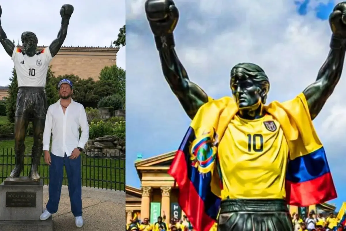 AU-D revirtió la maldición de Rocky Balboa sobre Ecuador y presume foto de la estatua con camiseta de Alemania.