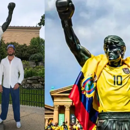 AU-D revirtió la maldición de Rocky Balboa sobre Ecuador y presume foto de la estatua con camiseta de Alemania