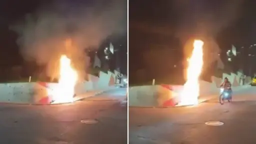Ciudadanos queman la moto de dos presuntos delincuentes tras asalto a una joven madre, en Quito