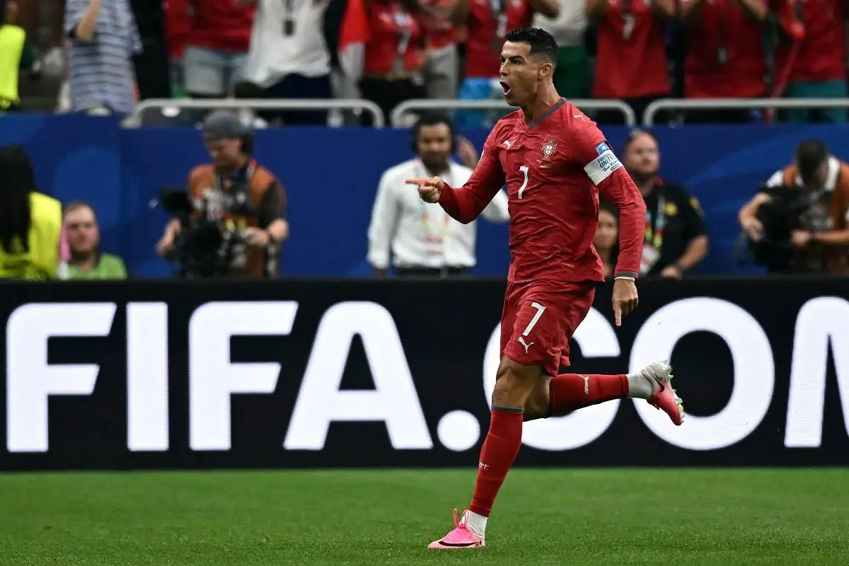 Cristiano  Ronaldo celebra su primer gol en el Mundial 2026.