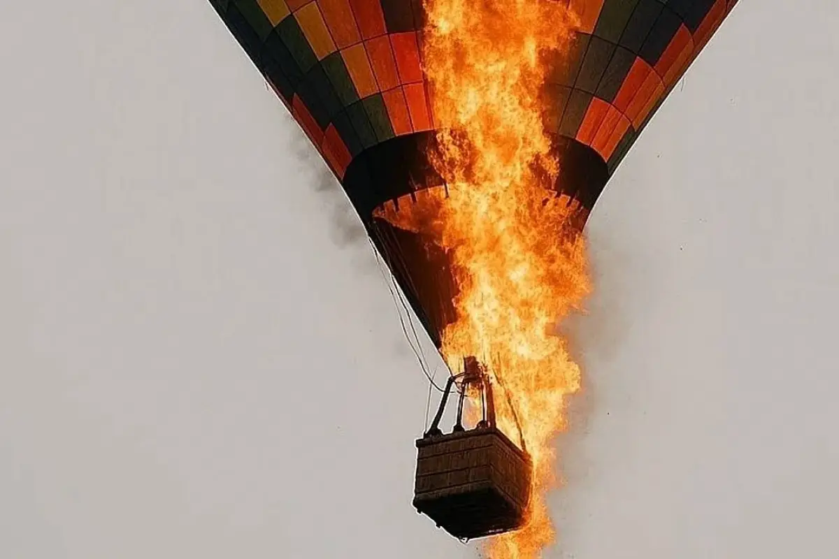 El momento del incendio del globo y su canasta quedaron registrados por turistas que estaban en la zona., Foto: Redes Sociales