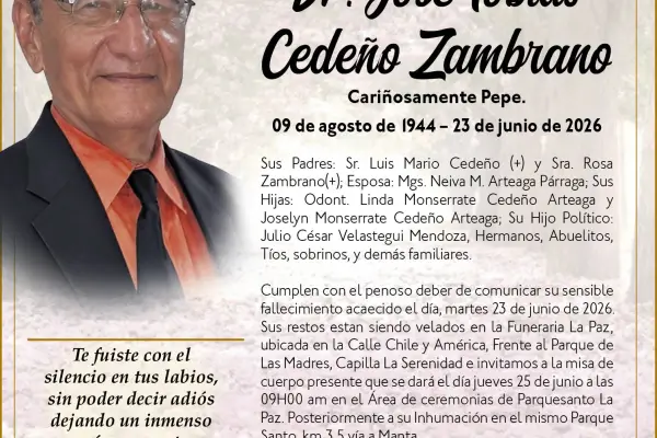 SEPELIO DR JOSE TOBIAS CEDEÑO ZAMBRANO ,Medios Ediasa