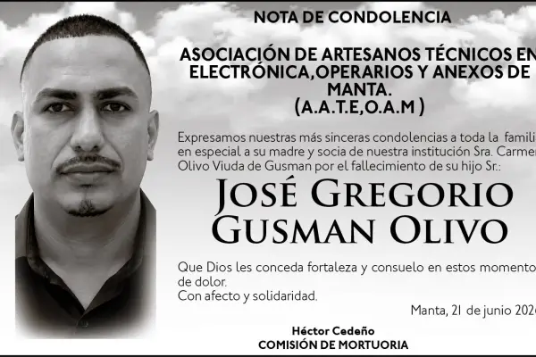 CONDOLENCIA JOSE GREGORIO GUSMAN OLIVO ASOCIACION DE ARTESANOS ,medios ediasa
